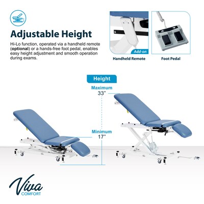 Viva Comfort XRO Electric Height and Back Adjustable Exam Table with Stirrups, 600 lbs Capacity, Blue (ADI903-22-BLU-MK)