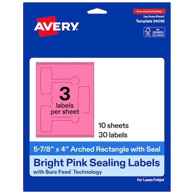 Avery Laser/Inkjet Sealing Labels, 5-7/8 x 4, Bright Pink, 30 Labels/Pack (19479370796)