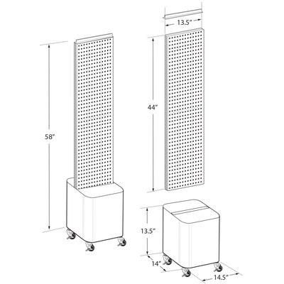 Azar Displays 44”H x 13.5W Floor Display on Studio Wheeled Base, White (700729-WHT-WB)