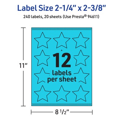 Avery Printable Burst Multipurpose Labels, 2-1/4" x 2-3/8", Bright Blue, 240/Pack (94611)