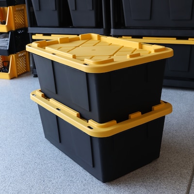 Greenmade 108 Quart Storage Bin with Snap Lid, Plastic, Black/Yellow (669871)