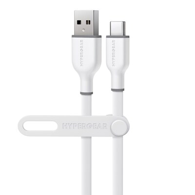 HyperGear Flexi Pro USB-A to USB-C Soft-Touch Silicone Charge and Sync Cable, 10 ft., White (15911)