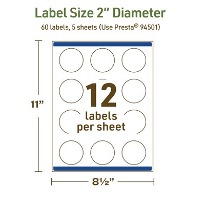 Avery Dissolvable Circle Multipurpose Labels, 2" Dia., Off-white, 60/Pack (94501)