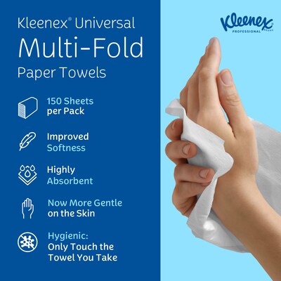 Kleenex Multifold Paper Towels, 1-ply, White, 150 Sheets/Pack, 16 Packs/Carton (01890)