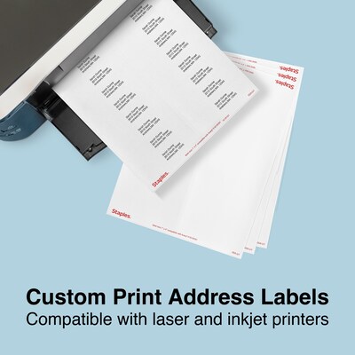 Staples® Laser/Inkjet Address Labels, 1" x 4", White, 20 Labels/Sheet, 100 Sheets/Pack, 2000 Sheets/Box (ST18058-CC)