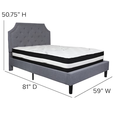 Flash Furniture Brighton Tufted Upholstered Platform Bed in Light Gray Fabric with Pocket Spring Mattress, Full (SLBM10)