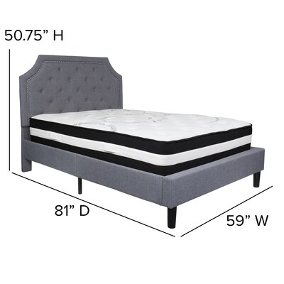 Flash Furniture Brighton Tufted Upholstered Platform Bed in Light Gray Fabric with Pocket Spring Mattress, Full (SLBM10)