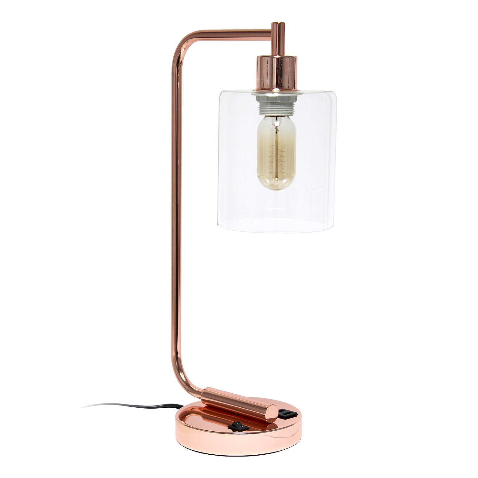 Lalia Home Studio Loft Modern Iron Desk Lamp, 18.8, with USB Port, Polished Rose Gold (LHD-2002-RG)