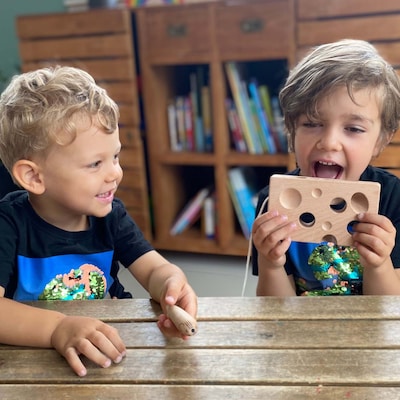 Extasticks Cheesalino Wooden Lacing Cheese and Mouse Toy (EXAE3305)