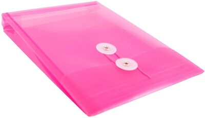 JAM Paper Premium Plastic Filing Envelope with Button & String Closure, 6 1/4" x 9 1/4", Fuchsia Pink, 3/Pack (472B1FUX3)