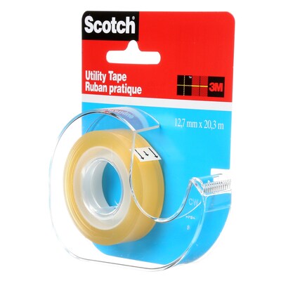 Scotch Utility Transparent Clear Tape with Dispenser, 0.5" x 22.2 yds., 1" Core, Clear (RK-2S)