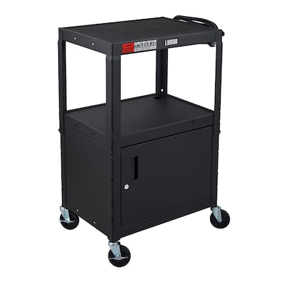 Luxor LEADER 3-Shelf Adjustable Media Utility Cart with Locking Cabinet, Black (AVJ42C)