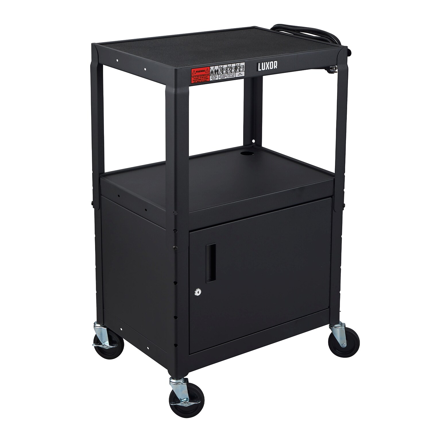 Luxor LEADER 3-Shelf Adjustable Media Utility Cart with Locking Cabinet, Black (AVJ42C)