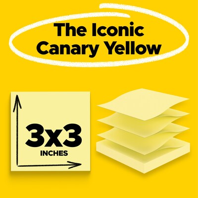 Post-it Recycled Pop-up Super Sticky Notes, 3 x 3, Canary Collection, 70 Sheets/Pad, 6 Pads/Pack (