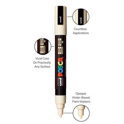 POSCA PC-5M Water Based Paint Marker, Medium Bullet Tip, Ivory, 3/Pack (UBCPC5MIVORY-3)