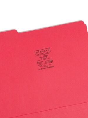Smead Reinforced File Folder, 3 Tab, Letter Size, Red, 100/Box (12734)