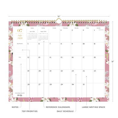 2026-2027 Blue Sky Wirebound Liliana Rose 12 x 15 Academic Monthly Wall Calendar, Assorted Colors (159083)