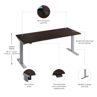 Bush Business Furniture Move 40 Series 72"W Electric Height Adjustable Standing Desk, Mocha Cherry/Cool Gray (M4S7230MRSK)