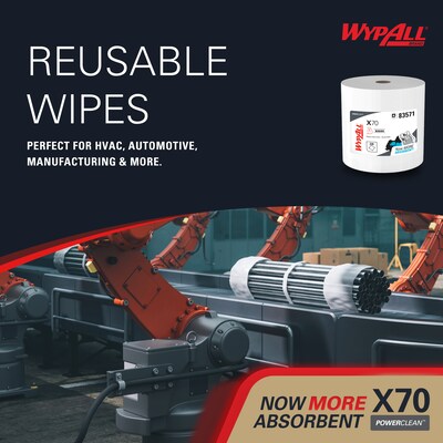 WypAll PowerClean X70 Cloths, 9.75" x 13", White, 220 Sheets/Roll, 3 Rolls/Carton (83571)