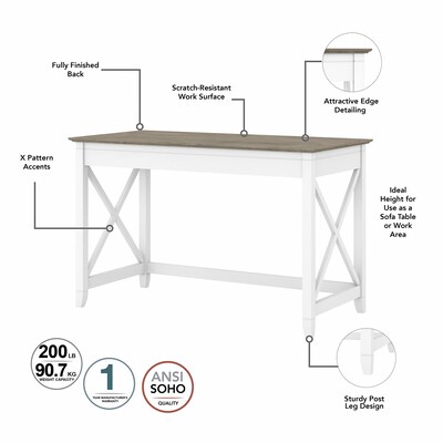 Bush Furniture Key West 48"W Writing Desk, Shiplap Gray/Pure White (KWD148G2W-03)