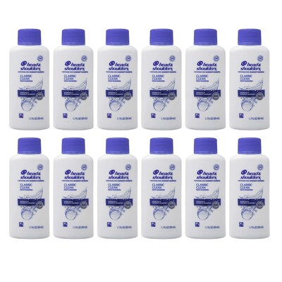 Head & Shoulders Classic Clean Shampoo, 1.7 oz Trial Size Bottle, 12 Bottles/Bag, 18 Bags/Carton