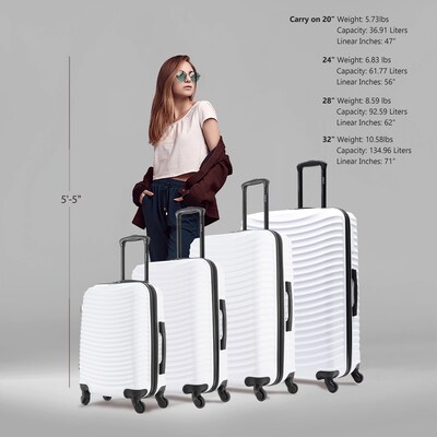DUKAP Adly 4-Piece Hardside Spinner Luggage Set, TSA Checkpoint Friendly, White (DKADLSMLXL-WHI)