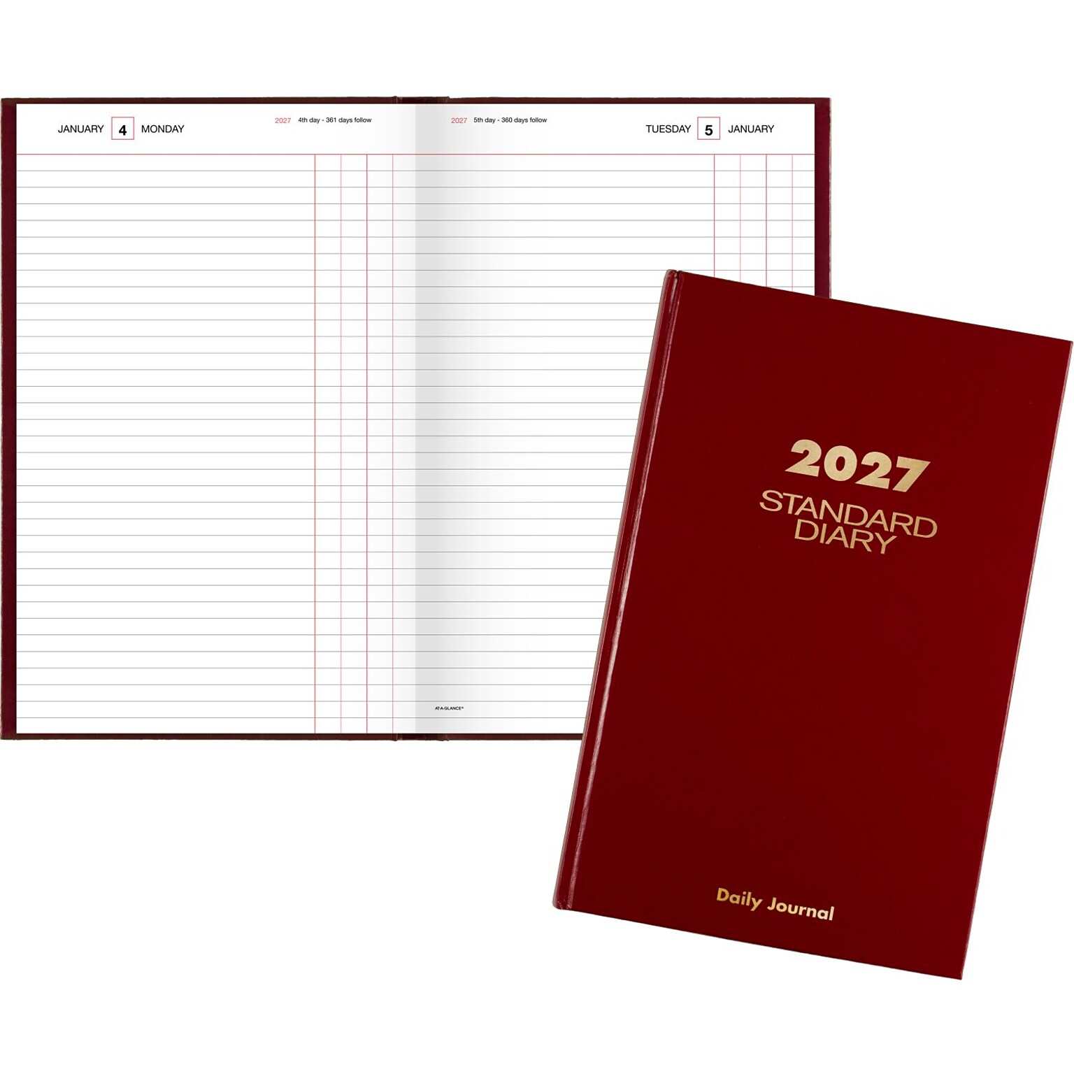 2027 AT-A-GLANCE Hardcover Diary, 7.75 x 12, Ruled, Red (SD377-13-27)