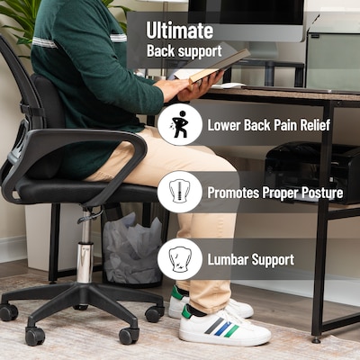 Mind Reader Memory Foam Lumbar Support Pillow with Air-Cloud Technology, Black (BACKSAM-BLK)