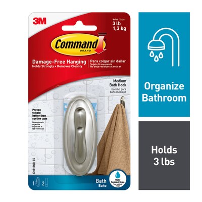 Command™ Medium Hook, Traditional Brushed Nickel, 1 Hook, 2 Strips/Pack (17051BN-B)