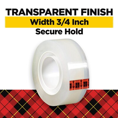 Scotch Super-Hold Transparent Clear Tape Refill, 0.75 x 27.77 yds., 1 Core, Clear, 10 Rolls/Pack (