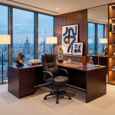 Boss Office Products 71"W L-Shaped Executive Corner Desk with Box/Box/File Storage Pedestal, Mahogany (GROUPA10-M)