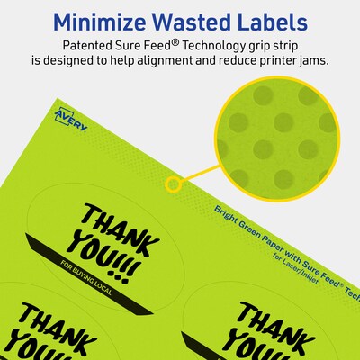 Avery Laser/Inkjet Multipurpose Oval Labels, 2" x 3-1/3", Bright Green, 160/Pack (94056)