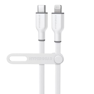 HyperGear Flexi Pro USB-C to Lightning Soft-Touch Silicone Fast Charge and Sync Cable, 10 ft., White (16007)