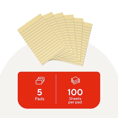 Staples Recycled Sticky Notes, 4 x 6, Sunshine Collection, Lined, 100 Sheets/Pad, 5 Pads/Pack (S46YR/552572)