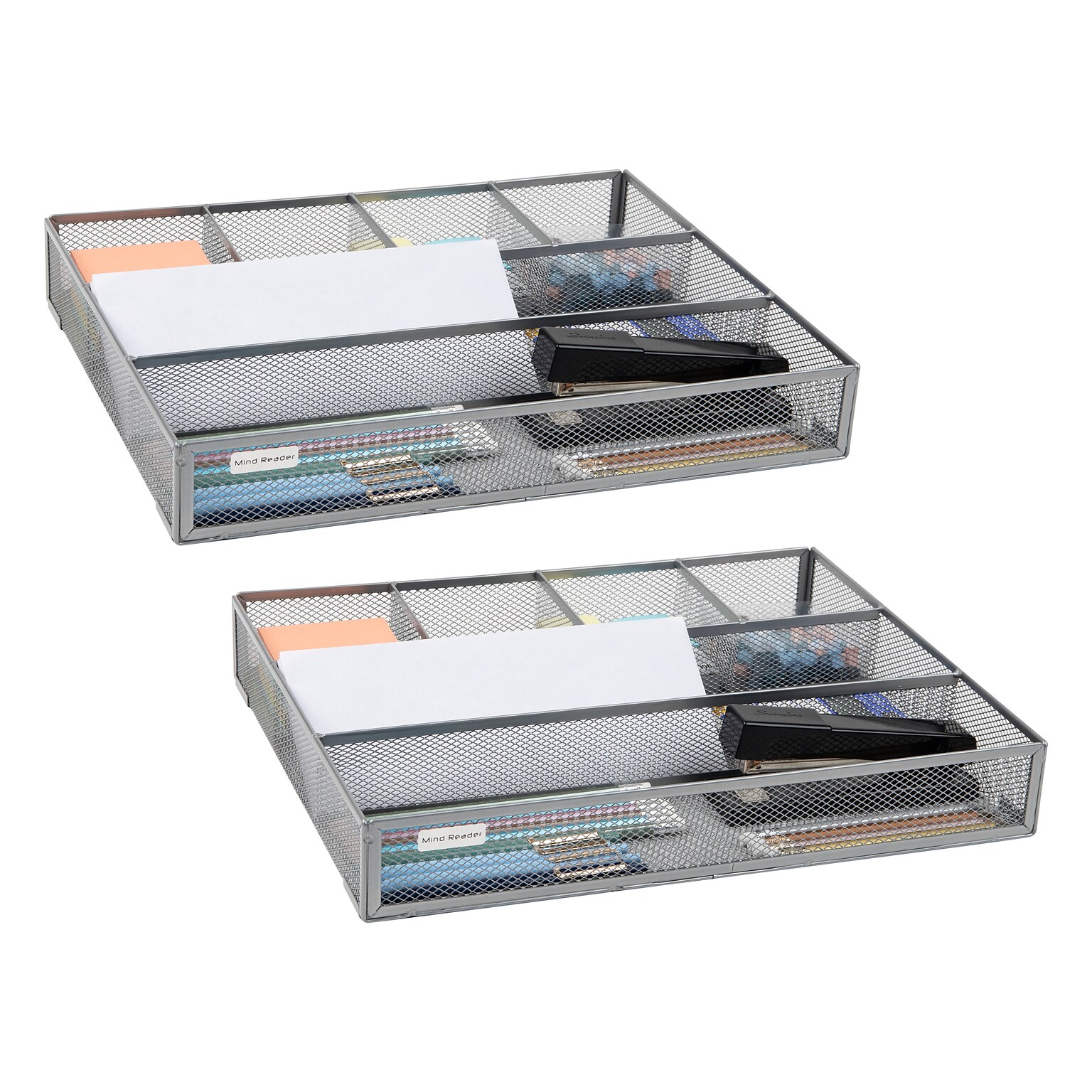 Mind Reader 6-Compartment Metal Drawer Organizer, Silver, 2/Set (2DEER-SIL)