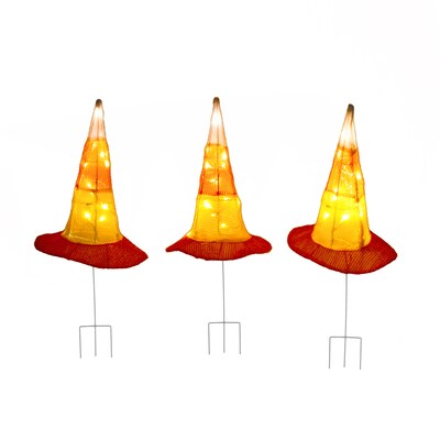National Tree Company 23" Pre-Lit Candy Corn Witches Hat Garden Stakes (MZ17-B6618BC-1)