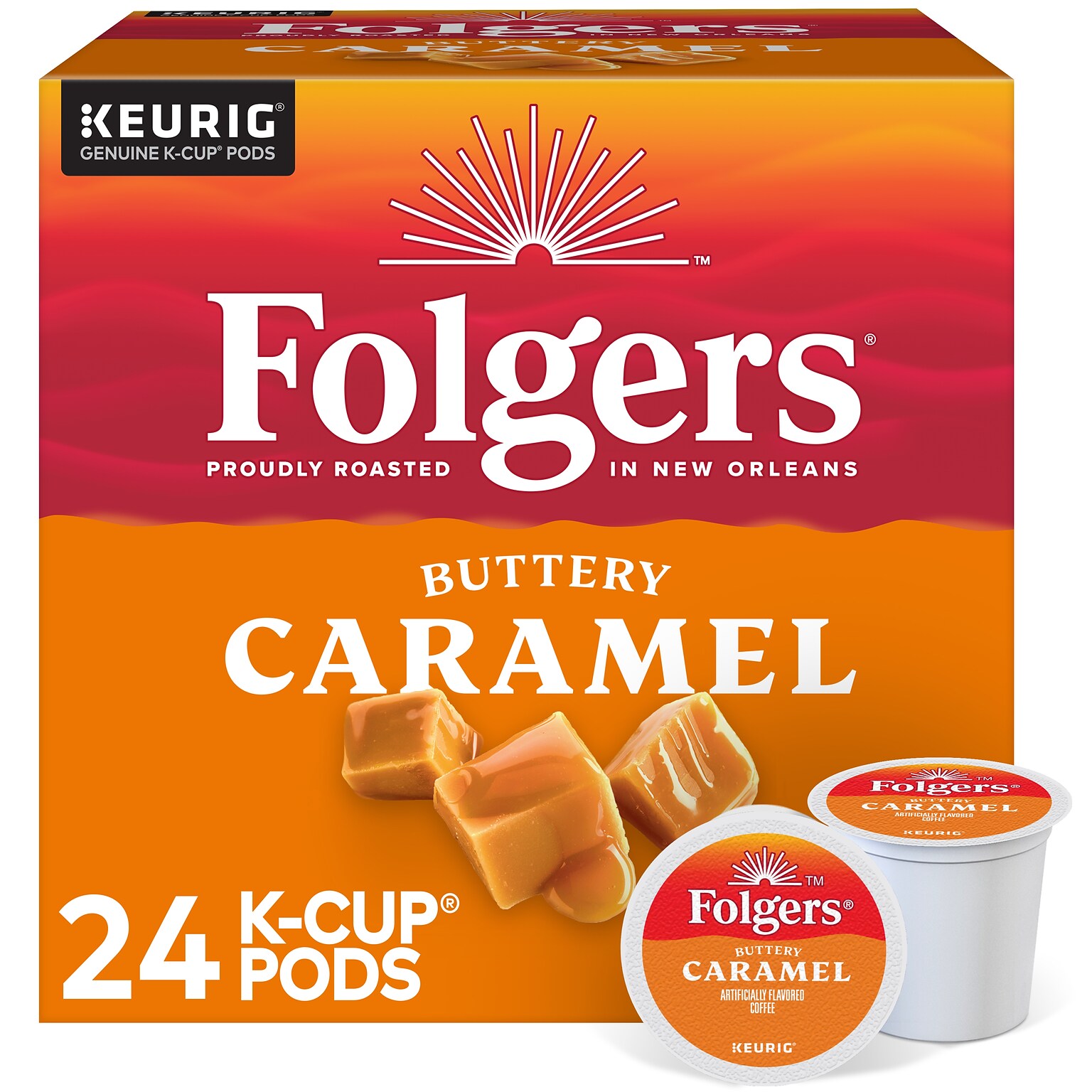 Folgers Buttery Caramel Coffee, Medium Roast, 0.31 oz. Keurig® K-Cup® Pods, 24/Box (6680)