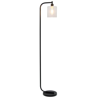 Simple Designs Antique Style Industrial Iron Lantern Floor Lamp with Glass Shade, Black (LF1036-BLK)