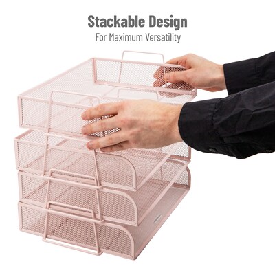 Mind Reader Metal Side Loading Stackable Letter Tray, Pink (DSTACK4-PNK)
