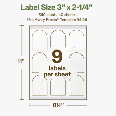 Avery Arched Laser/Inkjet Multipurpose Labels, 3" x 2-1/4", Off-White (360/Box)