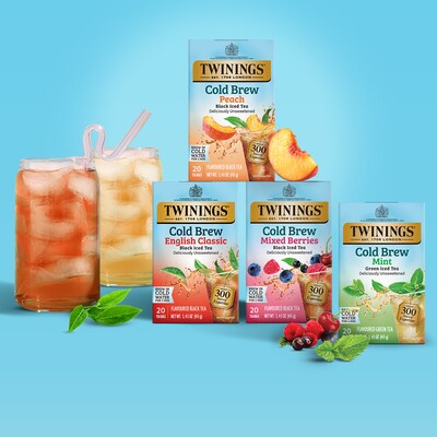 Twinings Iced Cold Brewed Peach Black Tea Bags, 20/Box (F10055)