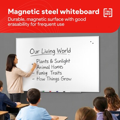 TRU RED™ Magnetic Steel Dry Erase Board, Satin Frame, 6' x 4' (TR61177)