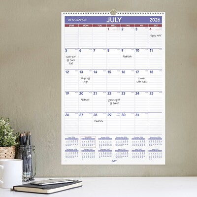2026-2027 AT-A-GLANCE 15.5" x 22.75" Academic Monthly Wall Calendar, Purple/Red (AY3-28-27)