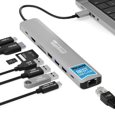 Plugable 9-Port USB-C Hub, Gray (USBC-9IN1E)