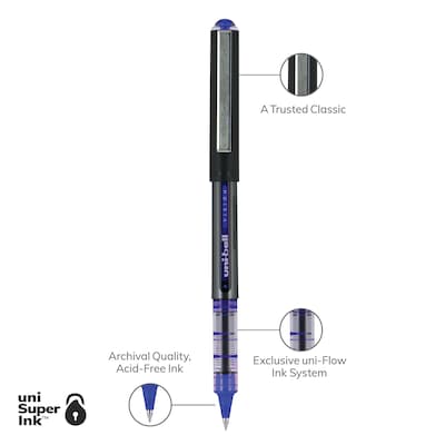 uni-ball Vision Rollerball Pen, Micro Point, 0.5mm, Blue Ink, Dozen (60108)