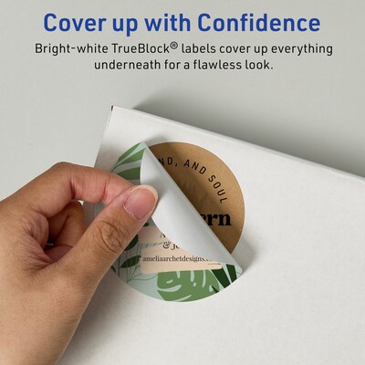 Avery TrueBlock Laser/Inkjet Circle Multipurpose Labels, 3" Dia., White, 150/Pack (94513)