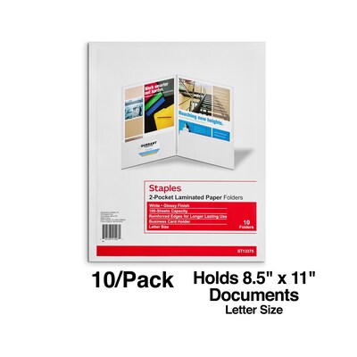 Staples® Two-Pocket Laminated Folders, White, 10/Pack (13375-CC)