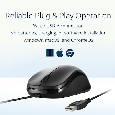 Kensington MY201 Simple Solutions Ambidextrous Mouse, Black (TAA)(K55114TAA)