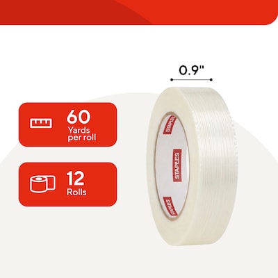 Staples Filament Tape, 24mm x 55m, Reinforced Strapping Tape — 12/Pack (52946)