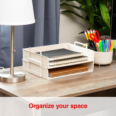 Staples Plastic Side Loading Stackable Letter Tray, Letter Size, Warm White, 2/Pack (ST63887)